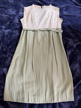 Girls Olive Green Floral-Top Sleeveless Dress
